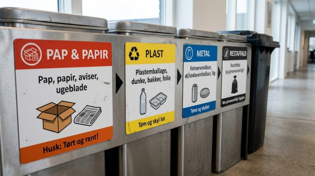 Close-up detail shot of professional waste sorting bin label