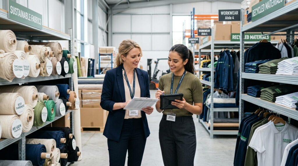 Young female HR manager and procurement specialist standing