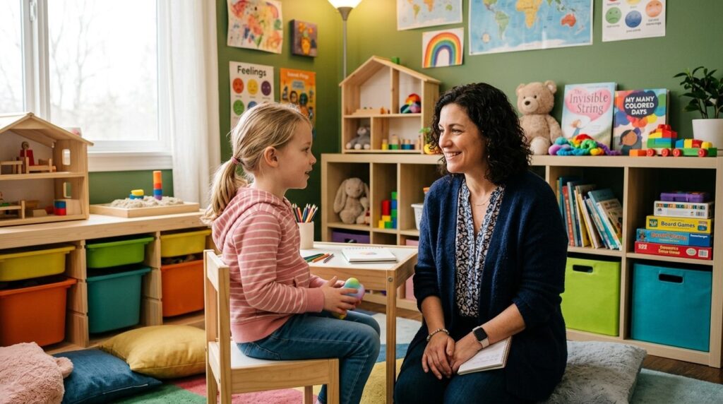 Confident self-employed female therapist or coach conducting