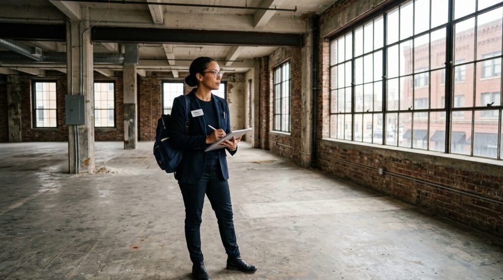 Solopreneur business owner standing in an empty commercial s