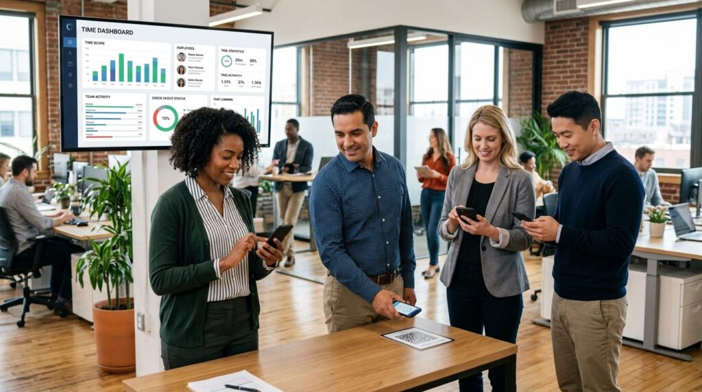 Professional business photo, 16:9 aspect ratio, team of work