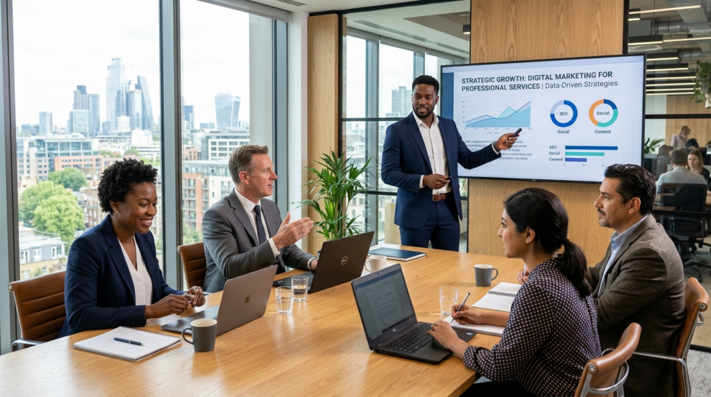 A diverse group of professional service providers (accountan